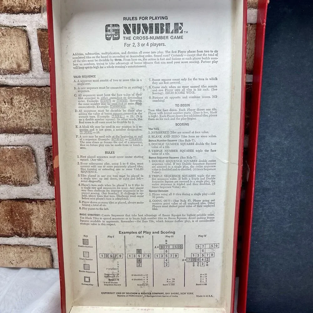 VTG 1968 Retro Numble The Cross Number Board Game Rare Collectible, Complete